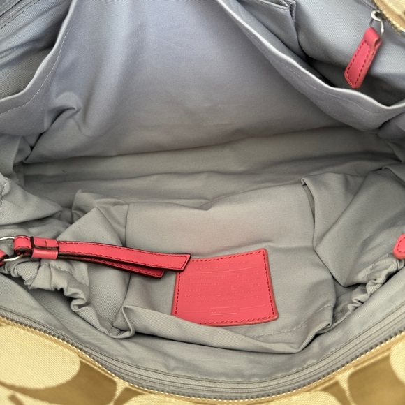 Coach Signature Khaki Canvas & Pink Leather Large Diaper Bag  Tote F19202 - Picture 14 of 16
